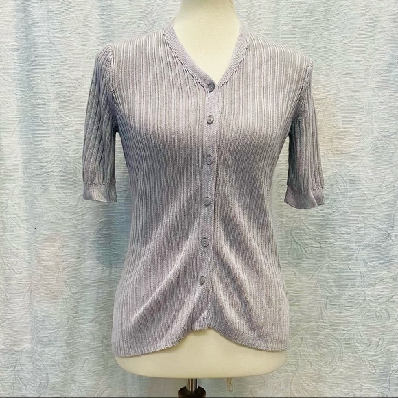 Brooks Brothers S/S Ribbed Cardigan in Cloud - Picture 2 of 10